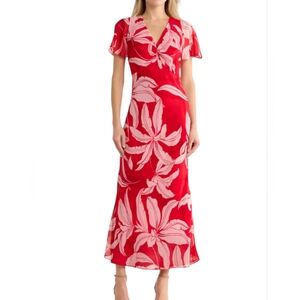 Parker Flutter Sleeve Tie Back Maxi Dress In Ibiza Red ... Size Large